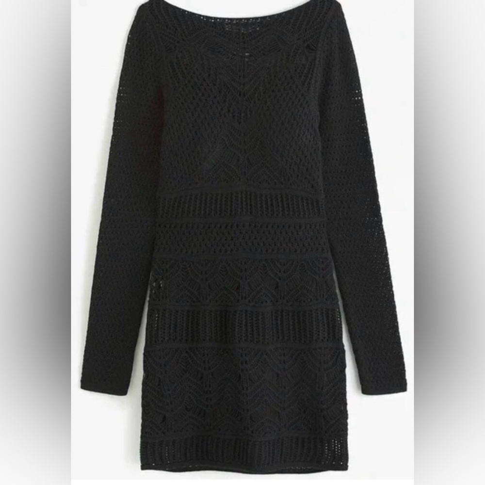 Abercrombie Long-Sleeve Crochet-Style Mini
Dress in Black - NWT